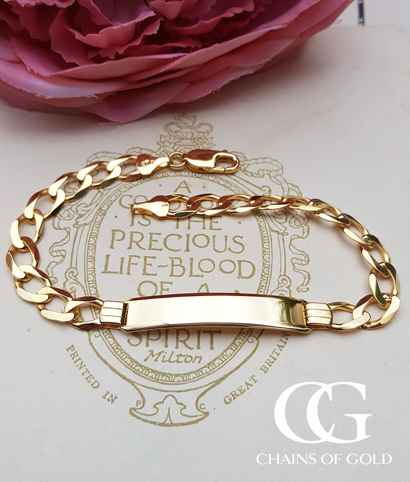 Men's 9ct Yellow Gold Flat Open Curb ID Bracelet 8'' | Chains of Gold