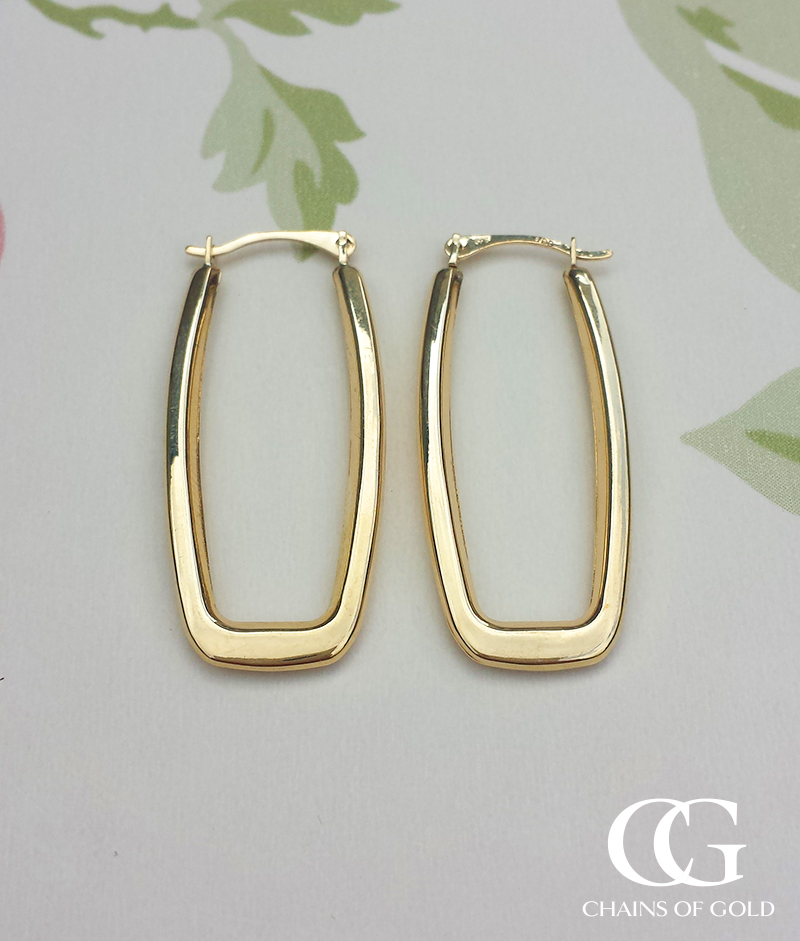 9ct Yellow Gold Rectangular Hoop Earrings Chains of Gold