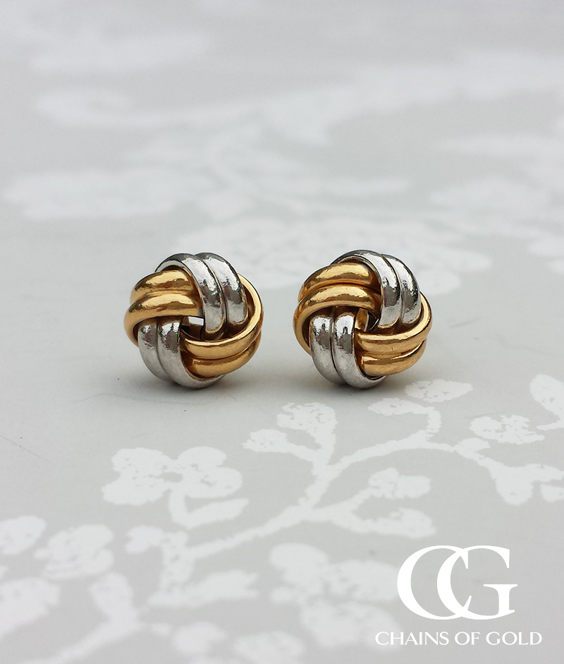 Two Colour 9ct Gold Knot Stud Earrings Chains of Gold
