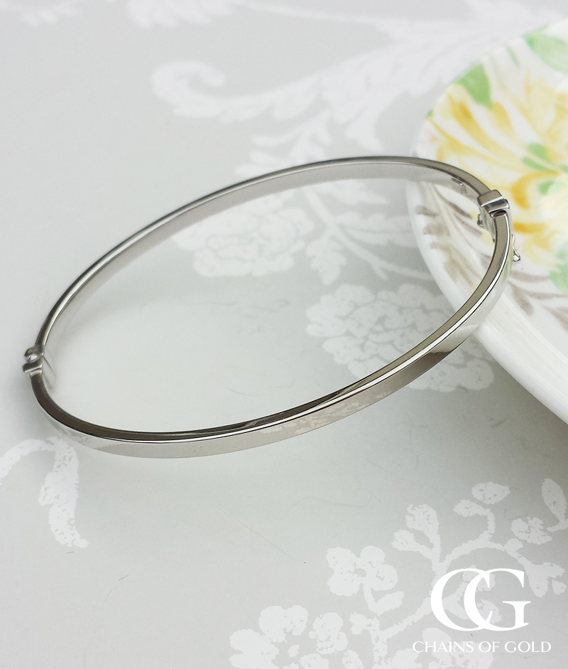 ... White Gold Women's Plain Rectangular Tube Bangle Bracelet GIFT BOXED