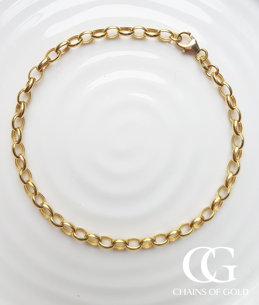 Ladies Fine 9ct Yellow Gold Oval Belcher Bracelet 7.5″ eBay