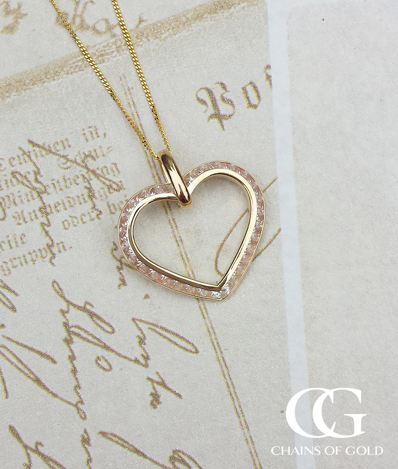 
9ct Yellow gold Open Heart with Cubic Zirconia Pendant & Chain
