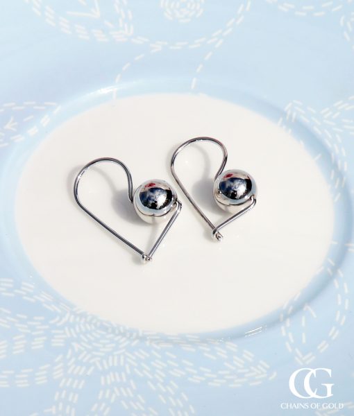 9ct White Gold Ball Drop Earrings 8mm Chains of Gold