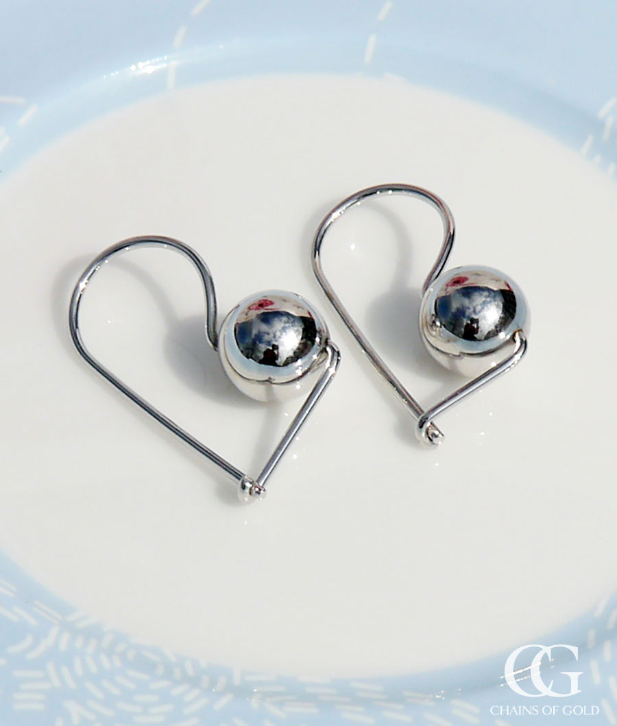 9ct White Gold Ball Drop Earrings 8mm Chains of Gold