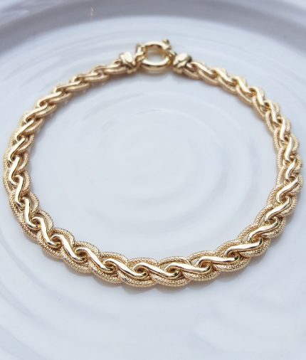 9ct Yellow Gold Textured Spiga Bracelet 7.5''