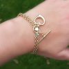 9ct yellow gold heart t-tag bracelet