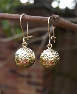 9ct Yellow Gold Diamond Cut Ball Drop Earrings