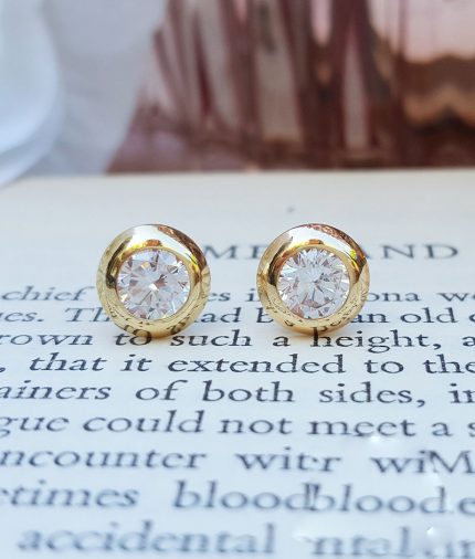 9ct Yellow Gold 5mm Round Doughnut Cubic Zirconia Stud Earrings