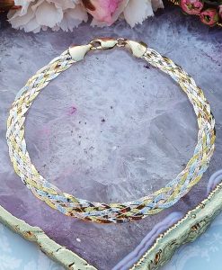 3 colour gold herringbone bracelet