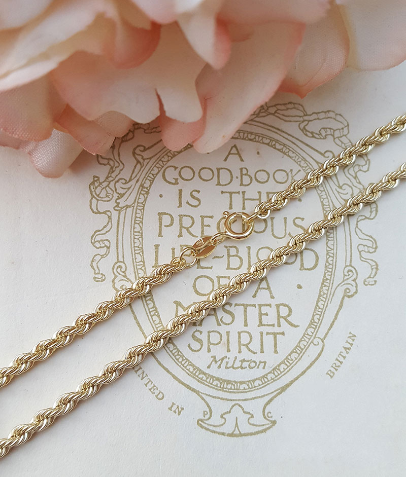 thumbnail image 2 of 9ct Yellow Gold 16-Inch Rope Chain Necklace – 2mm Width, UK Hallmarked 2 of 6