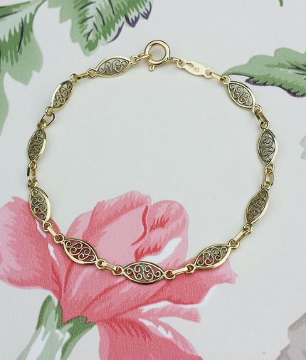 9ct Yellow Gold Filigree Oval Bracelet 7''