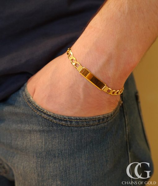 Personalised Men's 9ct Yellow Gold Curb ID Bracelet 8'' Chains of Gold
