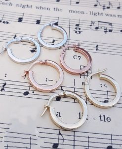 9ct Gold 1.6cm Hoop Earrings in Rose, White & Yellow