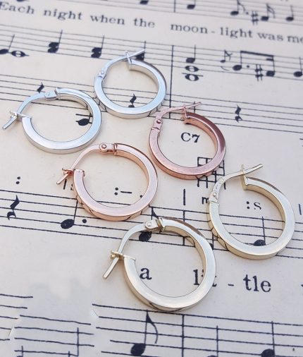 9ct Gold 1.6cm Hoop Earrings in Rose, White & Yellow