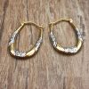 9ct Two Colour Gold Patterned Hoop Earrings