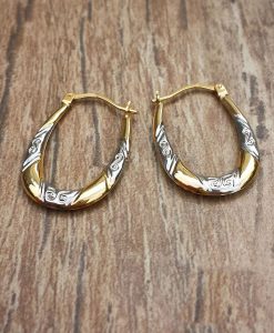 9ct Two Colour Gold Patterned Hoop Earrings