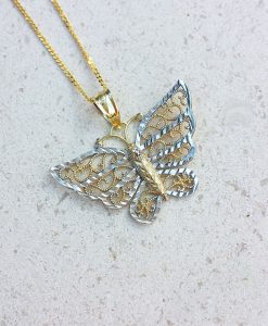 9ct Two Colour Gold Diamond Cut Butterfly Necklace