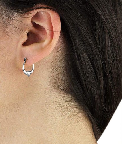 Fine 9ct White Gold Heart Hoop Earrings Small White Gold Hoops