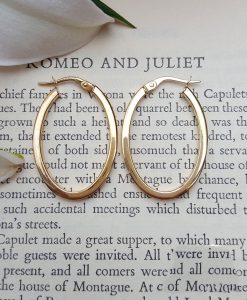 9ct Yellow Gold Square Tube Oval Hoop Earrings