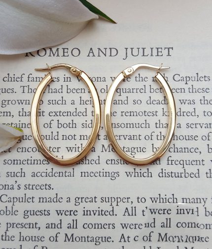 9ct Yellow Gold Square Tube Oval Hoop Earrings