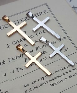 9ct Solid Yellow or White Gold Cross Pendant Necklace (Medium & Large)