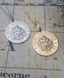 9ct Gold 1.5cm St Christopher Pendant Necklace in White or Yellow