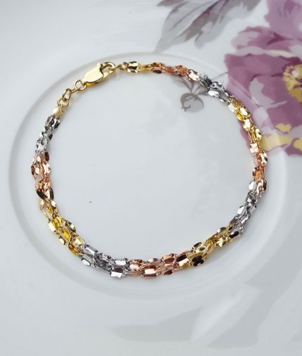 Ladies 9ct 3 Colour Gold 3 Strand Twist Link Bracelet Chains of Gold