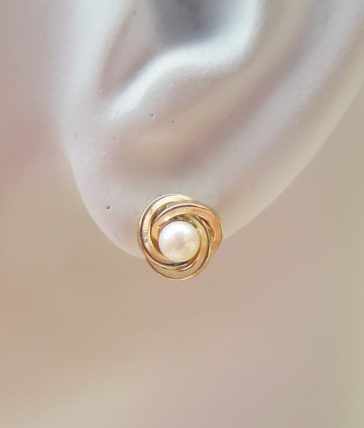 9ct Gold 8mm Knot & Pearl Stud Earrings in Rose, Yellow & White