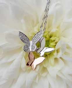 9ct Two Colour Gold & Diamond Butterfly Slider & Chain