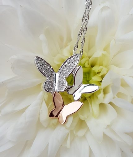 9ct Two Colour Gold & Diamond Butterfly Slider & Chain