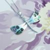 Sterling Silver Pave Shell Dragonfly Pendant on Chain Necklace