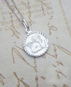 Sterling Silver Round Angel Necklace