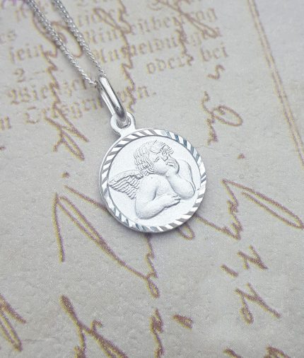 Sterling Silver Round Angel Necklace