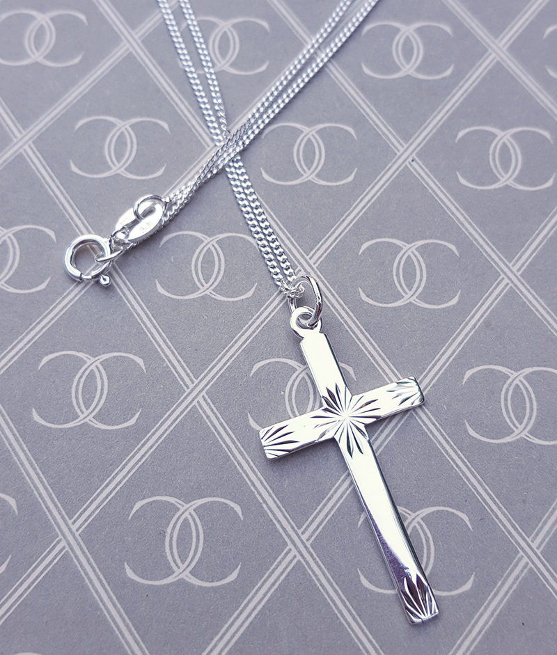 Mens silver cross hotsell necklace with diamonds