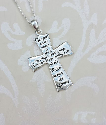 Sterling Silver Serenity Prayer Cross Pendant Necklace