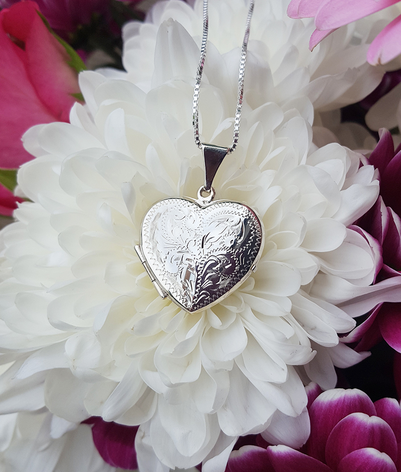 Silver heart locket engraved store