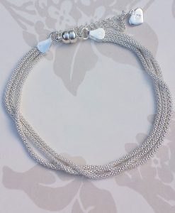 Sterling Silver 3 Strand Popcorn Magnet Clasp Bracelet