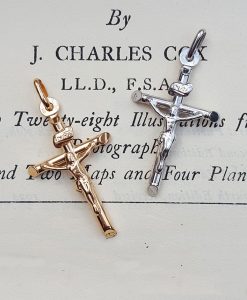 9ct Gold 3.4cm Crucifix Pendant Necklace in White & Yellow