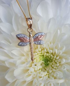 9CT three colour gold dragonfly pendant