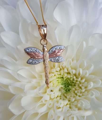 9CT three colour gold dragonfly pendant