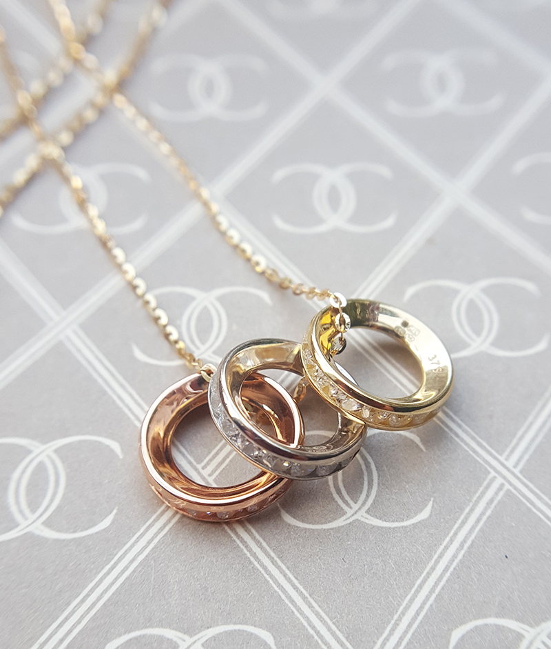 Gold Sliding Cubic Zirconia Rings Necklace