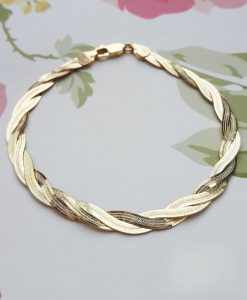 9ct Yellow Gold Twined Herringbone Bracelet 7"