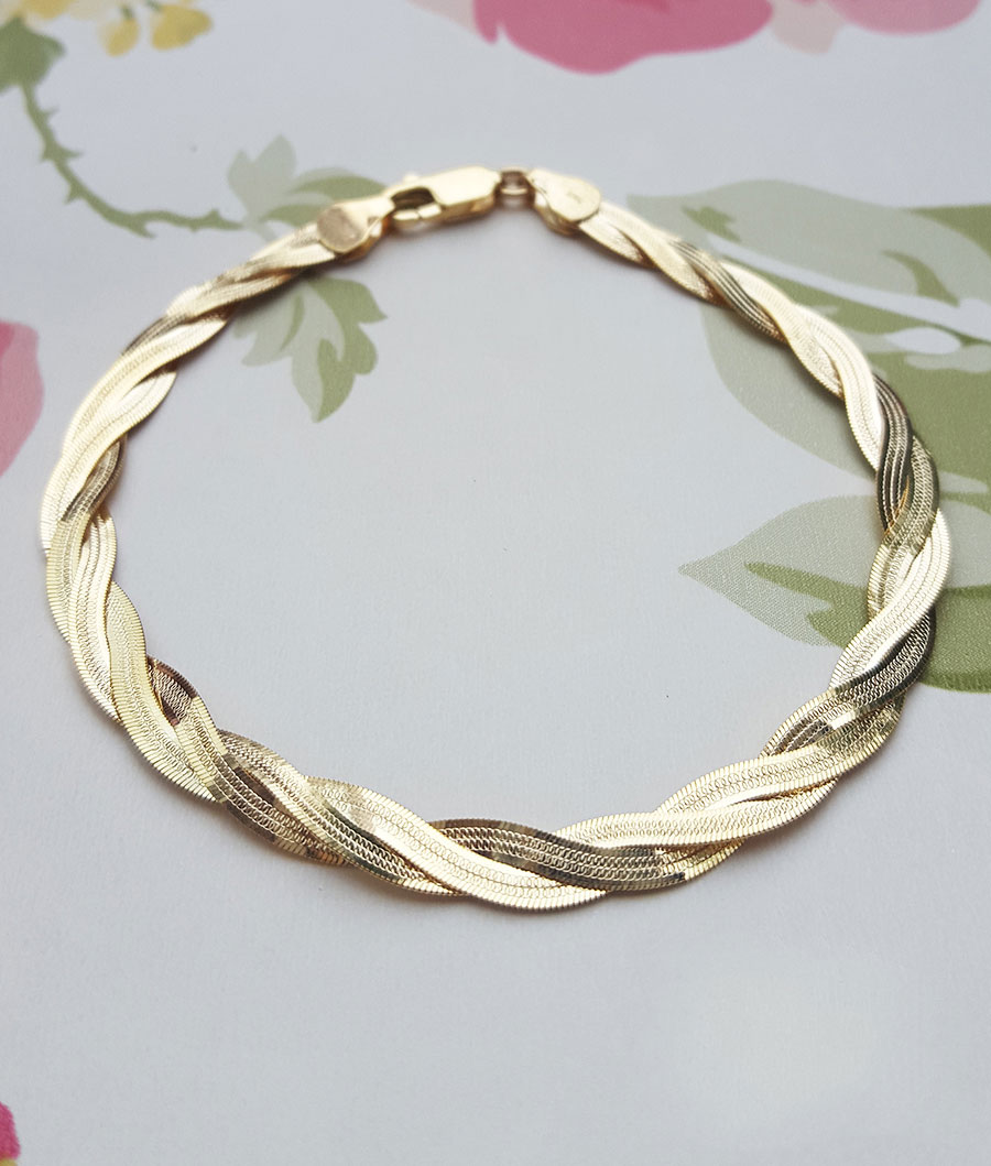 9ct Yellow Gold Twined Herringbone Bracelet 7 Chains of Gold