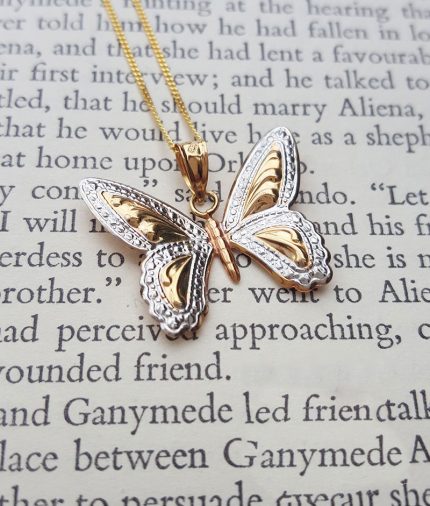 9ct Three Colour Gold Butterfly Necklace