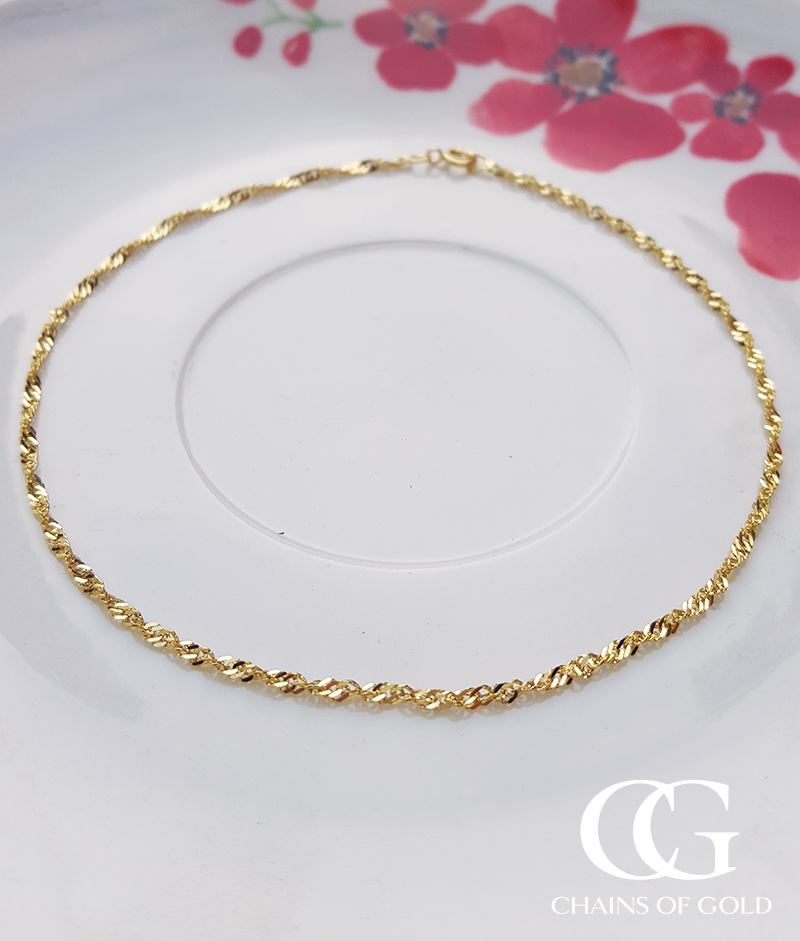 9ct Yellow Gold Singapore Style Bracelet / Anklet 9''