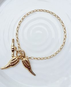 9ct Yellow Gold Angel Wings T-Bar Belcher Bracelet 7"