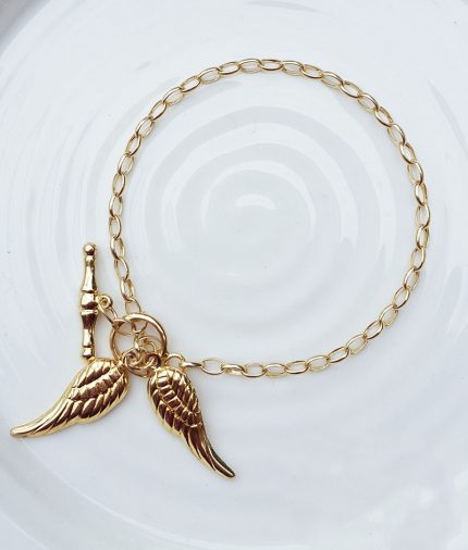 9ct Yellow Gold Angel Wings T-Bar Belcher Bracelet 7"