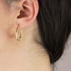 9ct Yellow Gold Oval Hoop Earrings with Pattern Detail