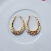 9ct Yellow Gold Oval Hoop Earrings with Pattern Detail
