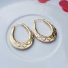 9ct Yellow Gold Oval Hoop Earrings with Pattern Detail